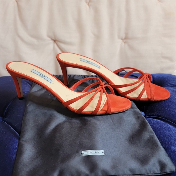 PRADA Strappy Red Suede Slide Sandals - Picture 9 of 13